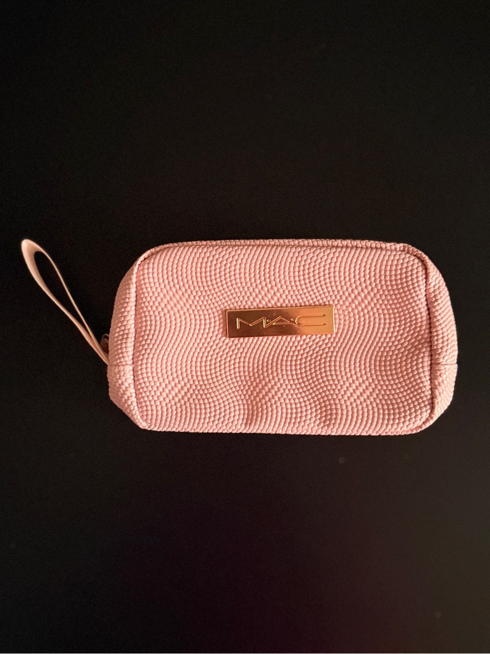 MAC Cosmetics Blush Pink Textured Wristlet Pouch with Gold Logo
